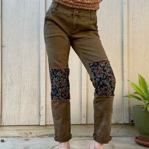 Free People Brown Floral Patchwork Chinos